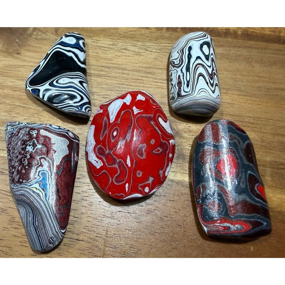 Fordite - Polished Freeform Finished Pieces Blue Red Silver Black Metallic